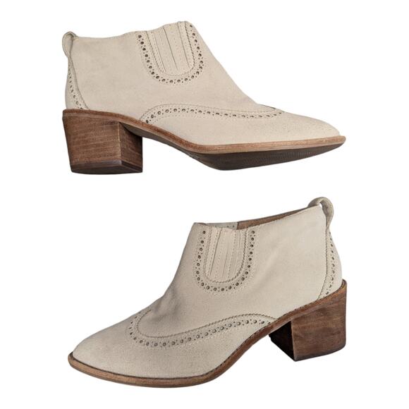 Madewell Grayson Ivory Suede Wingtip Pointed Toe Western Chelsea Ankle Boots 8 - Picture 1 of 6